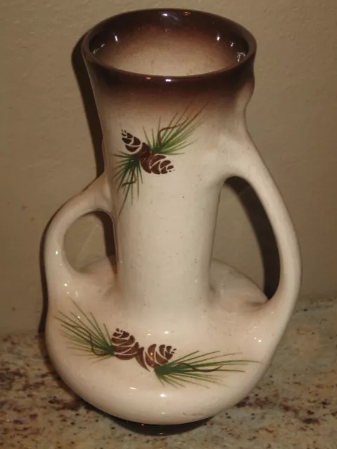 Vintage Rocky Mountain Pottery ROMCO Double Handled Pinecone Vase 7"