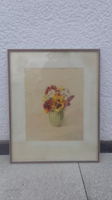 Altes Aquarell Gemälde - Blumen in der Vase  - Kurt Bauer 1956 - Bild