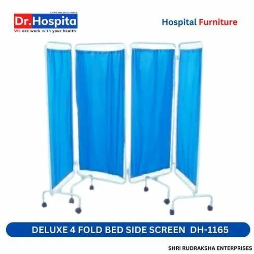 Stainless Steel White & Light Blue DH-1163 Super Deluxe 3 Fold Bed Side Screen