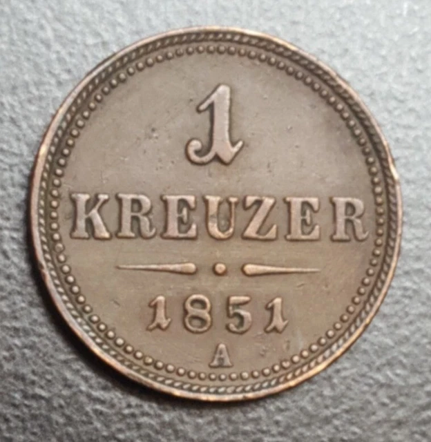 1851 A AUSTRIA EMPIRE 1 KREUZER CLEANED OLD 1800's WORLD COIN KM 2185
