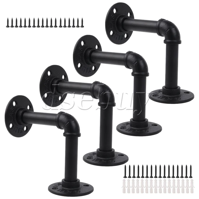 4Pcs Industrial Pipe Shelf Floating Iron Brackets 4.72" L Shape for Wall Mount