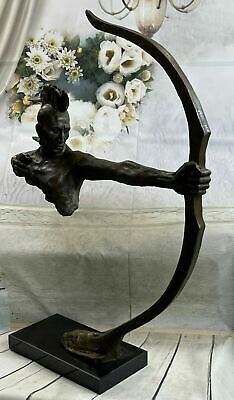 HUGE 31" Native American Art Mohican Indian Warrior Spear Bronze Marble Statue