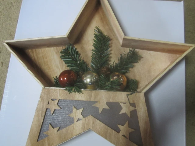 Holz Stern Fenster Deko Advent Weihnachten LED beleuchtet warm weiss NEU