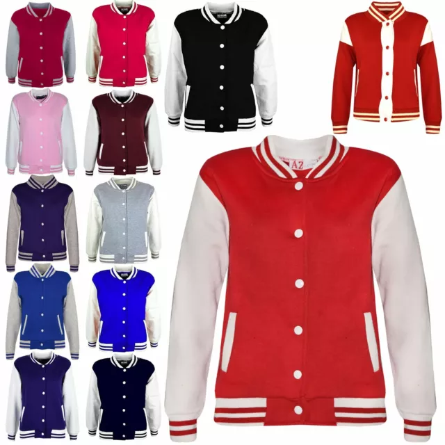 Kids Boys Girls Baseball Jacket Varsity Plain Style School Jacket Top 2-13 Years