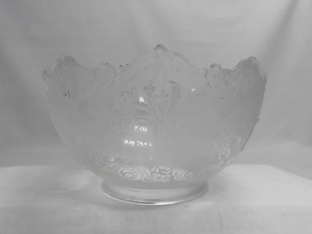 Antique Etched & Embossed Glass Oil Lamp Shade Scalloped Top 4" Fitter