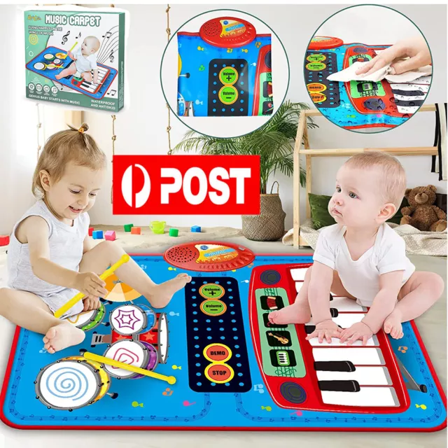 Toys for 1 Year Old Girl Gifts 2 in 1 Musical Piano Drum Mat Baby Infant Blue AU