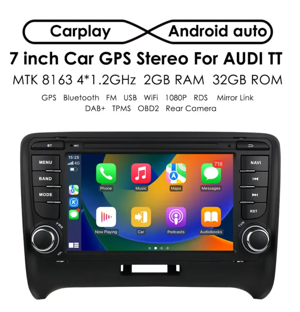 For Audi TT MK2 2006-14 Android 12 Carplay Autoradio GPS WIFI RDS USB BT 32GB FM