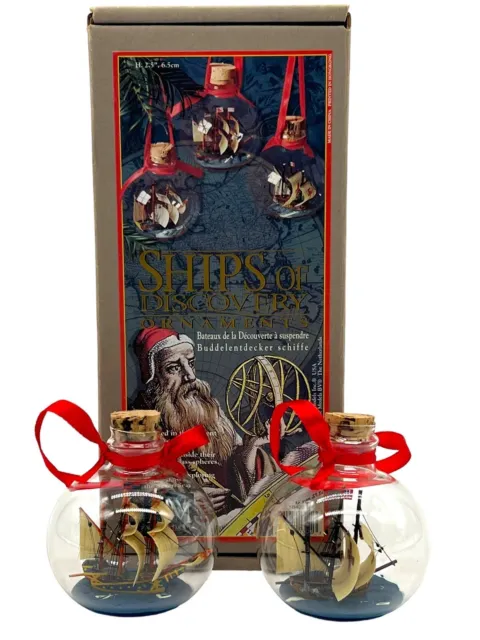 Set of 2 Sailing Ship In A Bottle Glass Ornaments Nautical Holiday Christmas 2.5