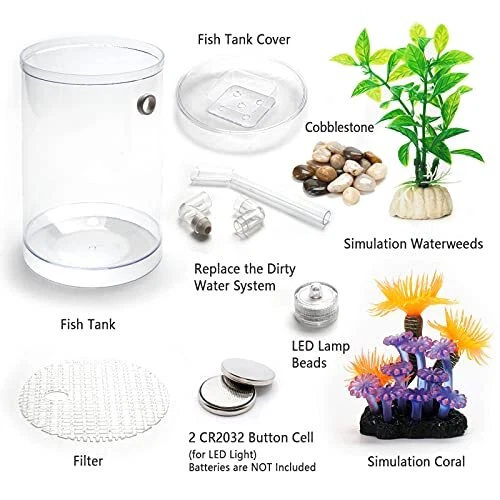 Betta Fish Tank, 360 Aquarium with LED Light, 1 Gallon Fish Bowl, Small Fish 6