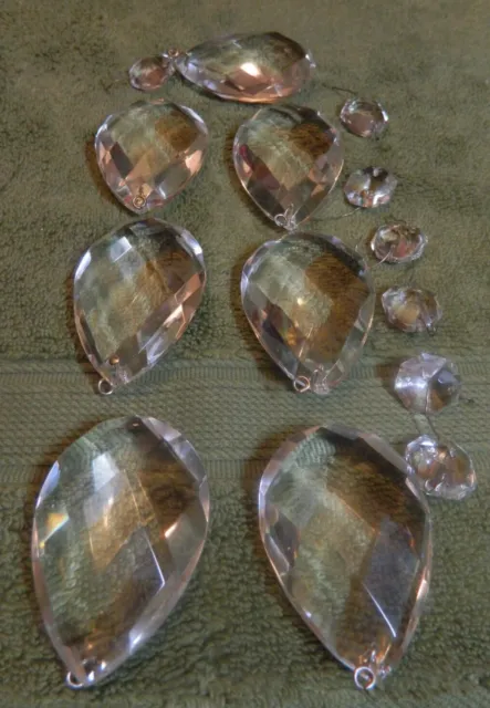 (7) Crystal Teardrop Prisms - Medium - 2 1/2" x 1 3/4" x 3/4" - Chandelier Parts