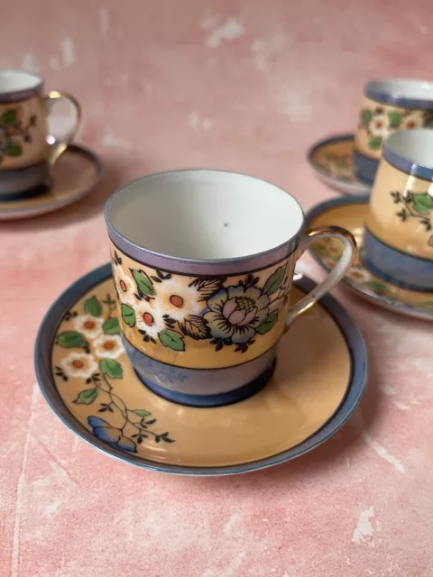 Vintage Set Of 4 Japanese Tea Cups & Saucers Iridescent Lustreware Tea Set