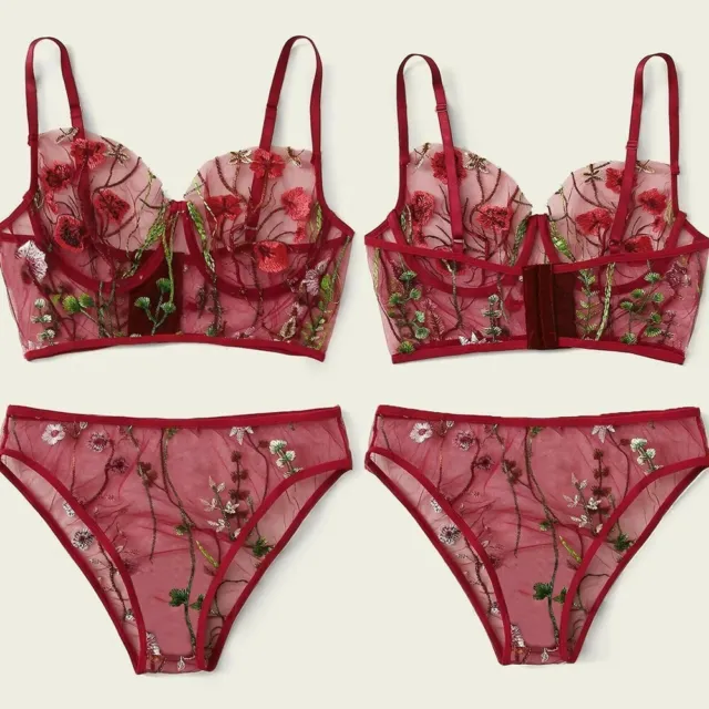 Ensemble de soutien-gorge push-up en dentelle séduisant avec broderie florale p