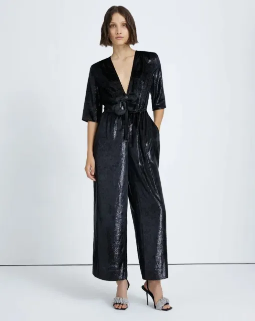 SOLD OUT 2022 new 7 for all mankind DEEP V JUMPSUIT IN BLACK SHINE XSSM