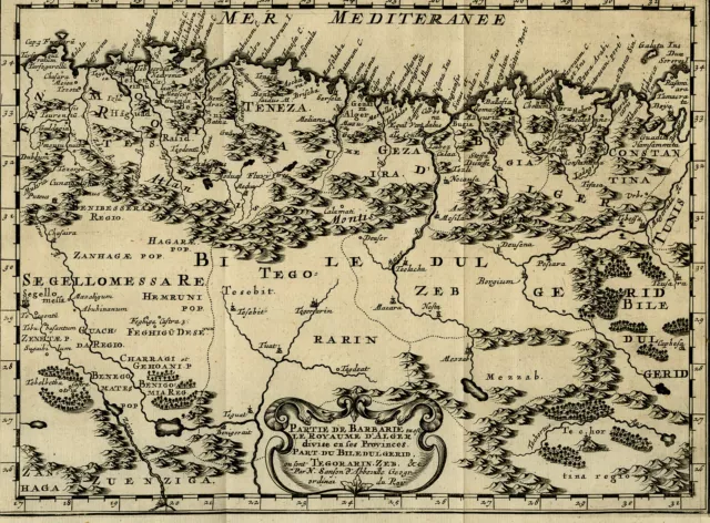 Antique Map-Tunesia and Algiers in Northern Africa-Biledulgerid-Sanson-1682 3