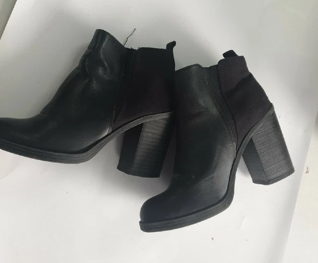 LADIES BLACK ANKLE Boots New Look Block High Heels Size 4 /37 £8.99