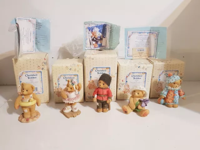 x5 Vintage Cherished Teddies Figurines Teddy Bears Jot Lot Bundle Cute Boxed