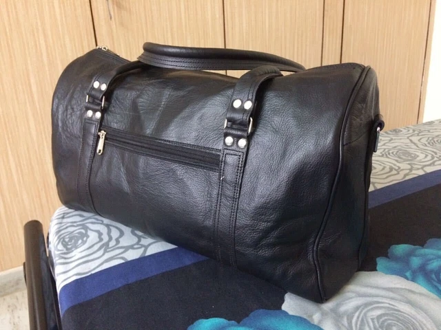 Black Leather Duffle Bag Weekend Travel Aircabin Carryon Hand Luggage Holdall