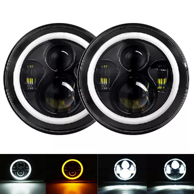 Pair 7 Inch LED Headlights DRL Hi/Lo Beam Turn Lights for Jeep Wrangler JK GQ