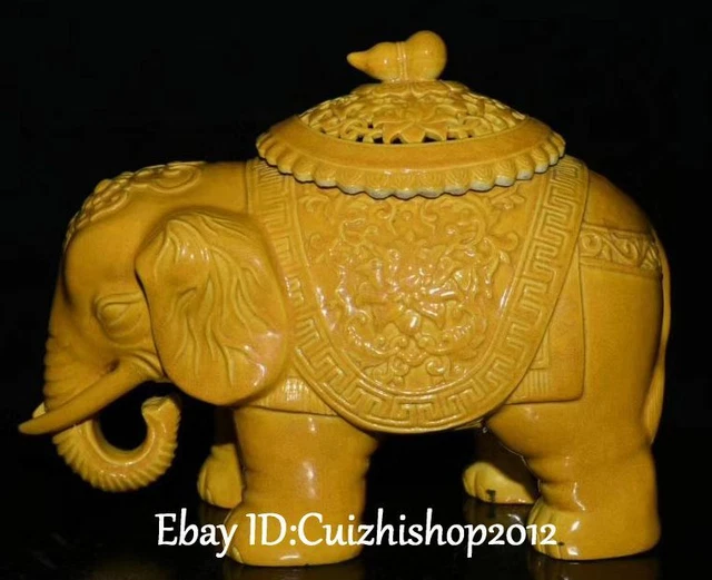 Qing Dynasty Yellow Glaze Porcelain Elephant Animal Pot Jar Crock Incense Burner