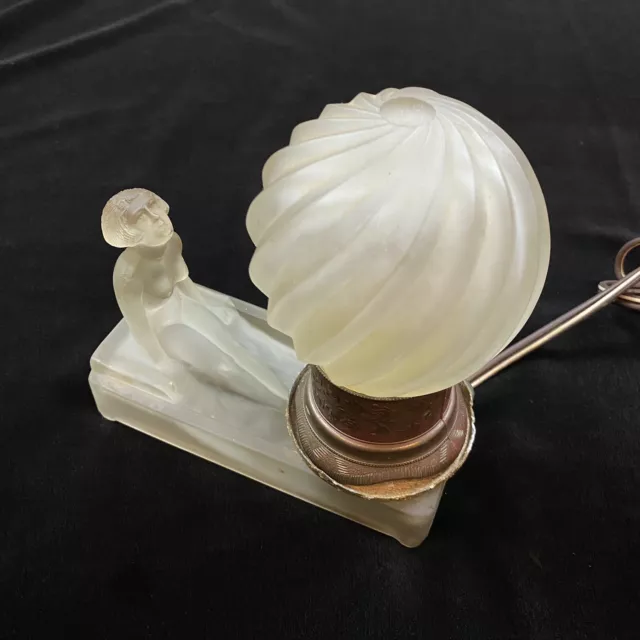 Art Deco Style H. Hoffman Frosted Glass Nude Woman Nymph Light Lamp Desk Table