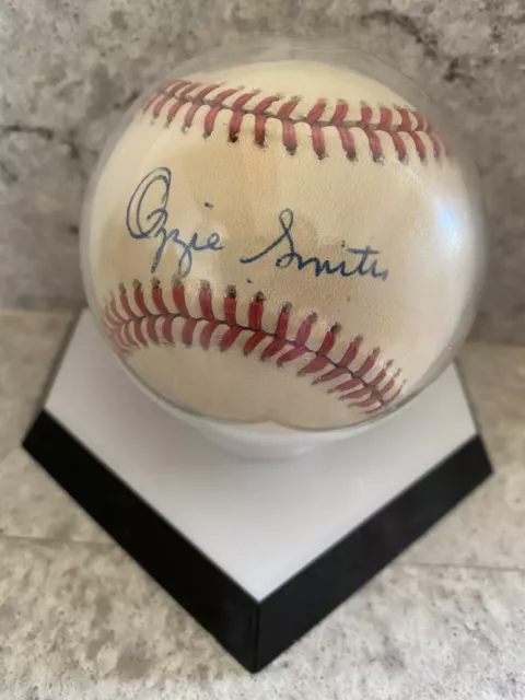 OZZIE SMITH Signed Autographed National League Baseball (HOF 2002)  Case Holder