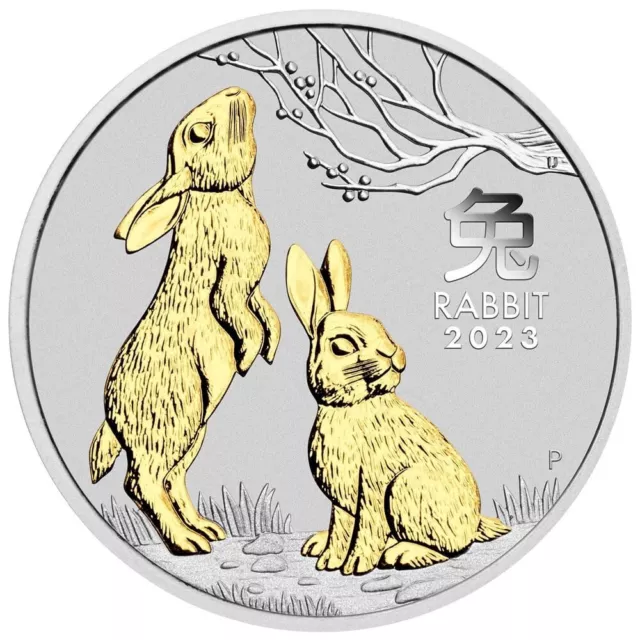 2023 Australia Lunar Year of the Rabbit 1oz Silver Gilded Coin in Capsule