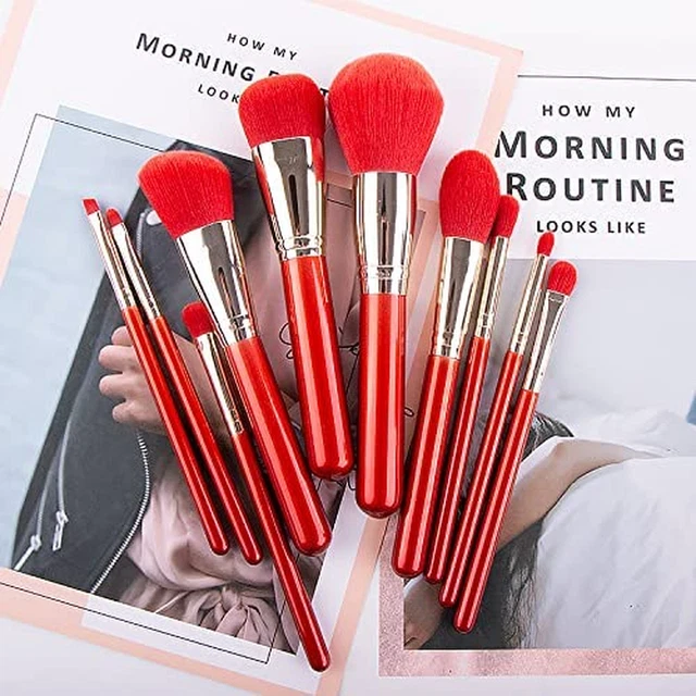 Set Di Pennelli Da Trucco per Trucco 10 Pezzi, Colore Rosso, Pennello per Fondot 6