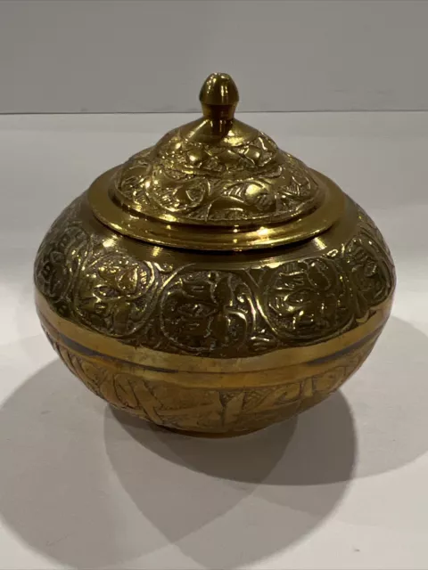 Vintage Brass Metal Middle Eastern or Turkish lidded jar trinket urn box Pot