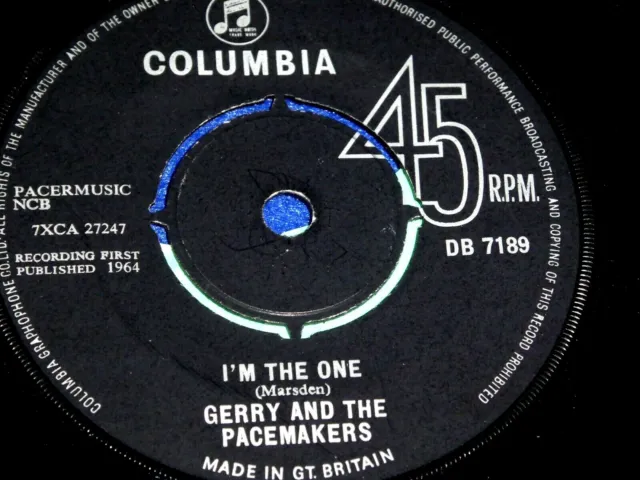 Gerry And The Pacemakers "I'm The One" 1964 Columbia Records Vinyl 45 Excellent+