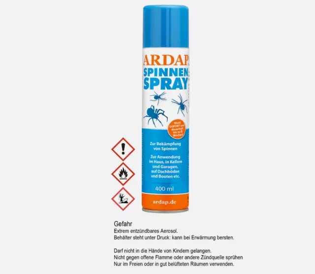 ARDAP Spinnenspray 400ml (32,48€/1l) Spinnen Spray für Haus Keller Garage etc.