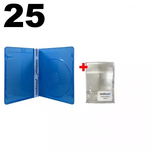 25 PREMIUM SLIM Blu-Ray Single DVD Cases 7MM & 100 OPP Bags