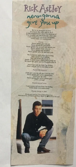 RICK ASTLEY NEVER GONNA GIVE YOU UP Lyrics Magazine Clipping 1987 rick-astley-never-gonna-give-you-up-lyrics-magazine-clipping-1987