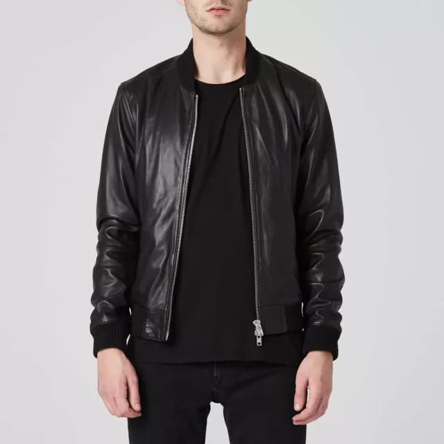 New Black Leather Jacket Men Flight/Bomber Pure Lambskin Slim Size S M L XL XXL