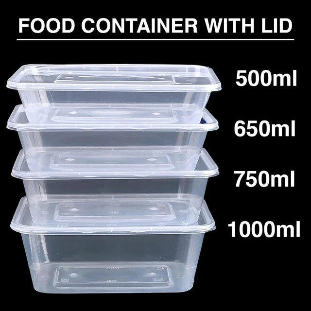 FOOD STORAGE CONTAINER With Lid Clear Reusable Plastic Takeaway ...