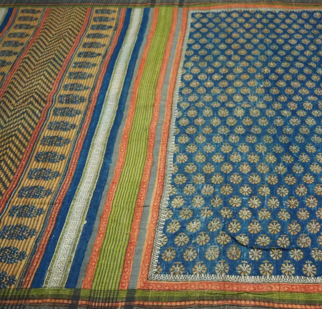 Vintage Heavy Blue Saree Pure Khadi Silk Handloom Indian Sari Craft Fabric 5yard 2