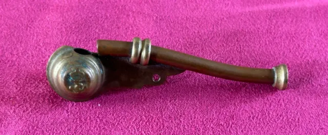 Antique Boatswain Bosuns Whistle, Crown and Anchor design, brass, copper 1900s