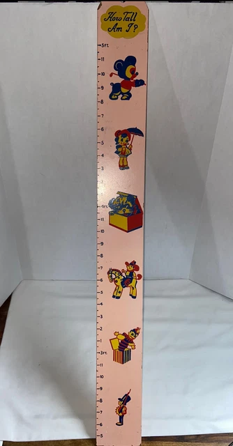 Vintage 1940’s Pink C &R Products Co. How Tall Am I Height Measurement Wall Sign