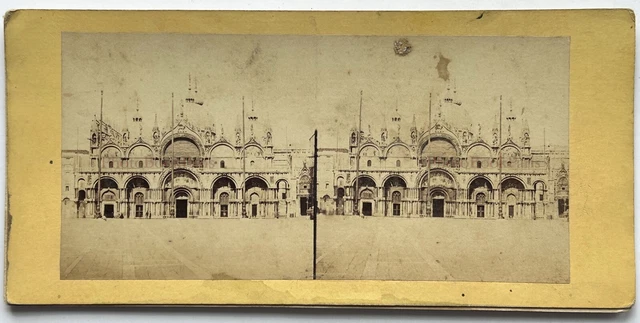 Italien Venedig Wohl Markusplatz c1860 Foto Stereo Vintage Albumin P77L1n