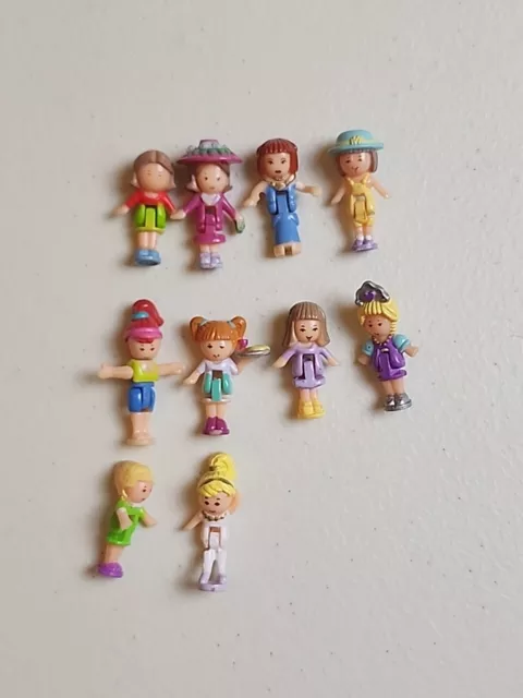 Vintage Polly Pocket Mini Doll Lot Of 10 Some Have Wear On Faces, Free Fast Ship