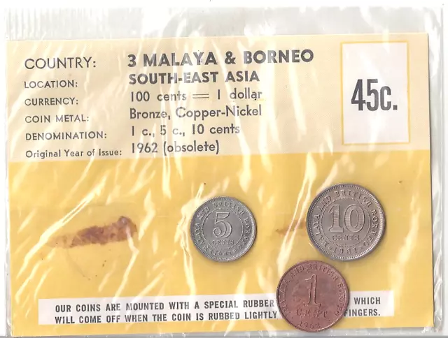 MALAYA & BORNEO 1961-62 1c 5c & 10c (Bronze-Copper-Nickel) In Original Packaging