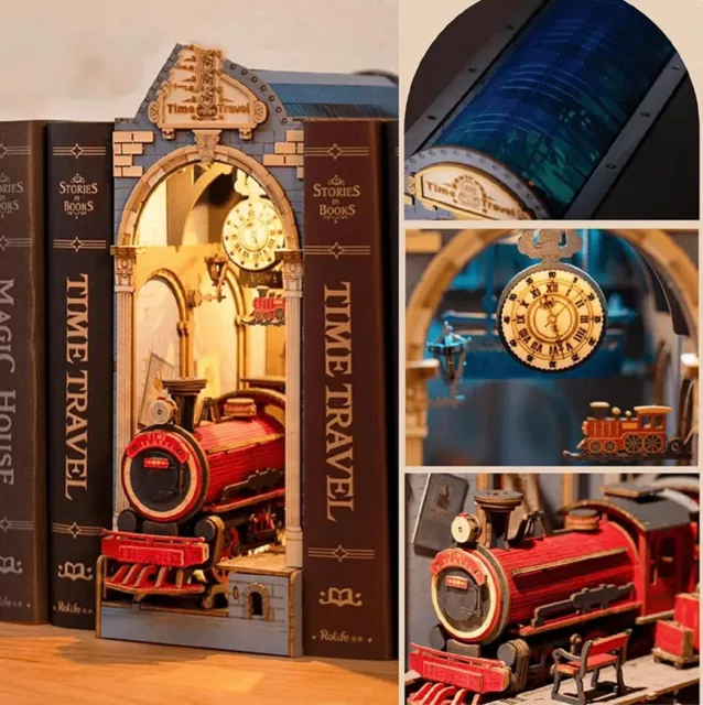 Rolife Time Travel Book Nook 3D Wooden Dollhouse Bookshelf Decor DIY Adult Gift 2