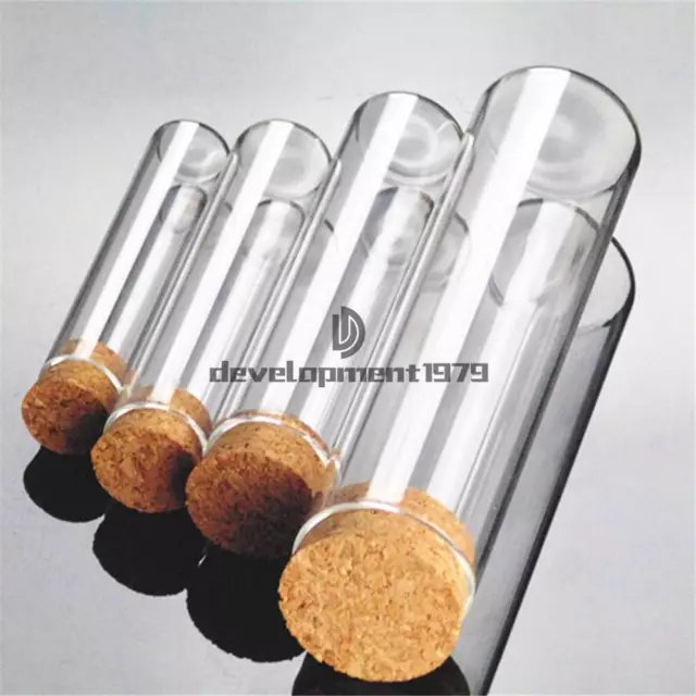 5x Multiple Lab Glass Test Tube Flat Bottom w/ Wood Stopper Thermostability New
