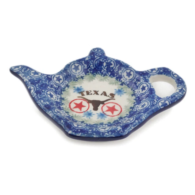 Polish Pottery Tea Bag or Lemon Plate 5" Ceramika Artystyczna Texas Longhorns
