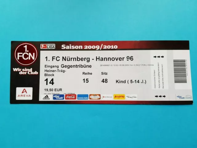 Billet De Football Fc Nurnberg -Hannover 96   Football Ticket  Collection