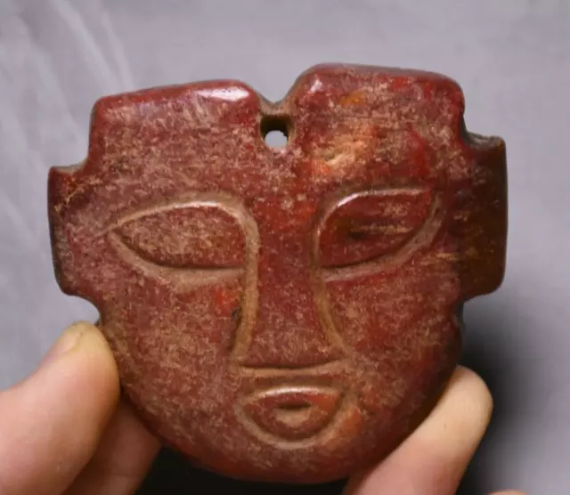 6.5cm China Hongshan Culture Old Jade Carve Primitive People Face Amulet Pendant
