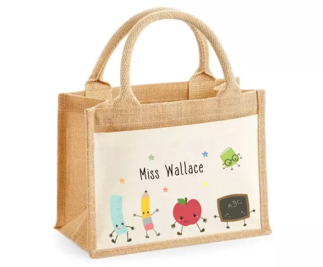 Personalised XL Jute Teachers stuff cute Bag Shopping   Nursery teacher  Teacher