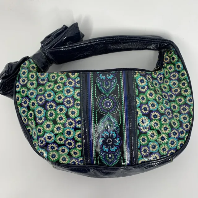 Vera Bradley FRILL Blue Green Floral Coated Vinyl  Bow Handle Hobo Handbag