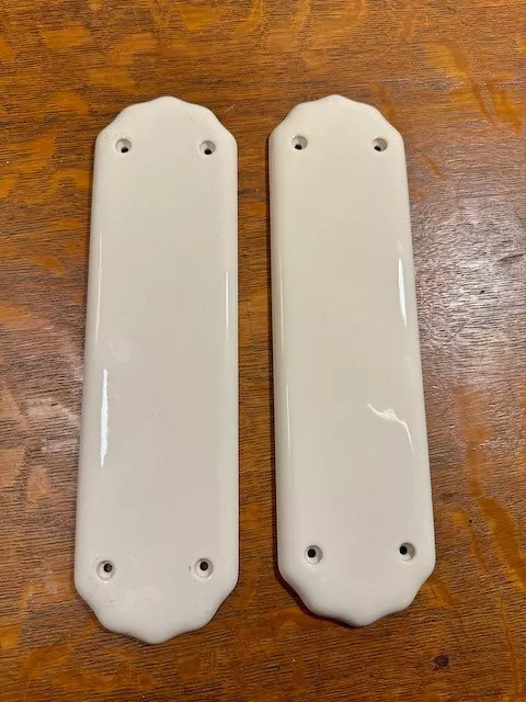 Pair of Vintage White Glazed Ceramic Internal Door Finger Push Plates
