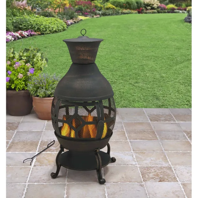 OUTDOOR FIREPLACE CHIMINEA Wood Burning Patio Cast Iron Fire Pit Bronze ...