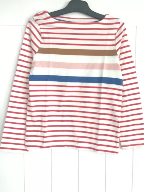New MINI BODEN GIRLS Size 11 - 12 YEARS Red Multi Striped Jersey T Shirt Top